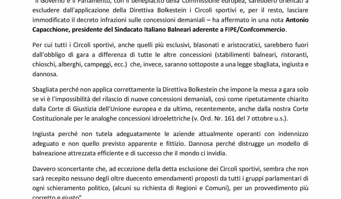 Comunicato Stampa | BALNEARI: OLTRE AL DANNO LA BEFFA |